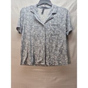 Jacelyn Intimates PJ Top Women sz Med Blue Floral Collar short sleeve button